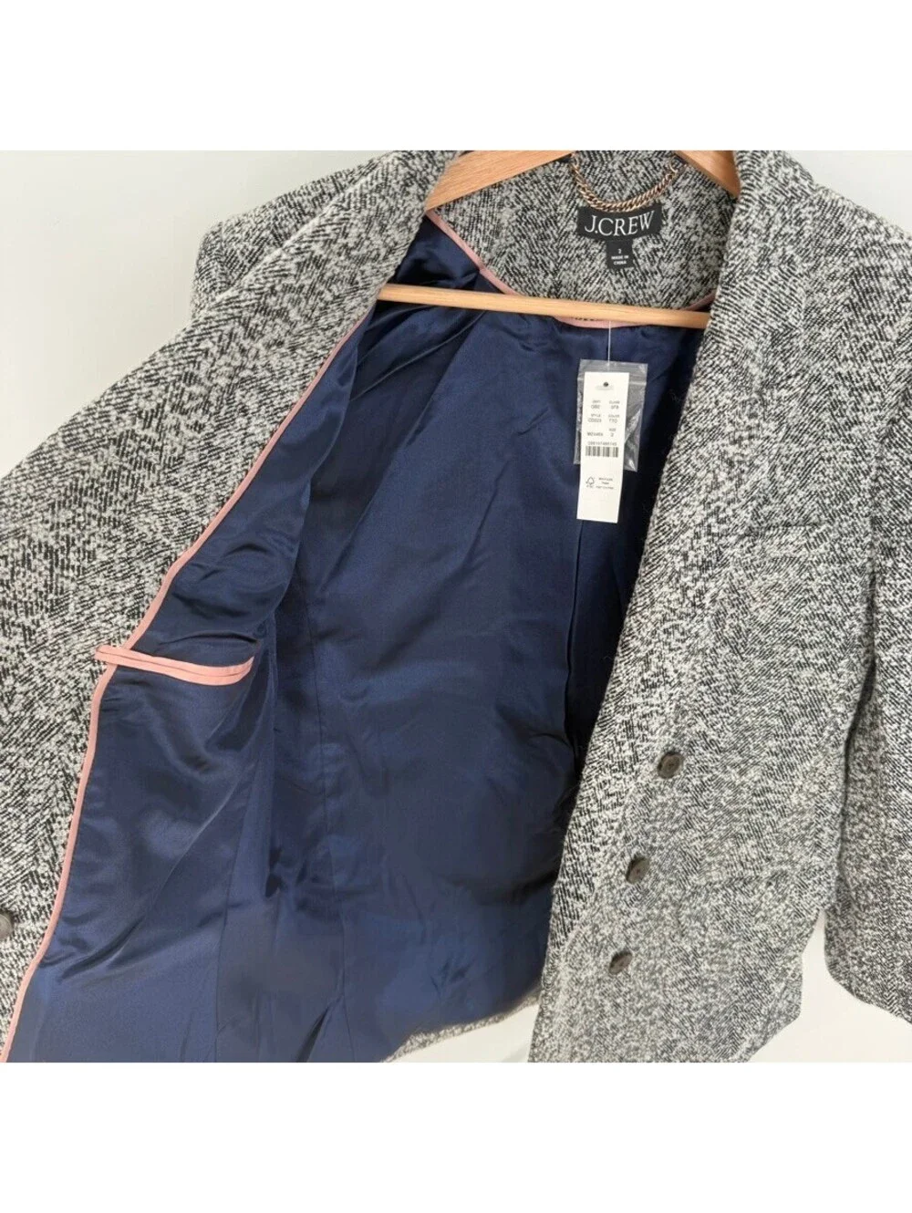 J.Crew Women's Double-Breasted Tweed Blazer Size 2 Gray Black NWT